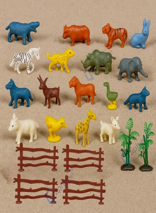 GRAPHENE 17 Pcs Animal Figure Mini Jungle Toys Set Farm & Cartoon Wild Animals Playsets Educational Toyset with Artificial Tree & Fencing Birthday Return Gifts School Project Learning for Kids - Image 1